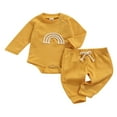thumbnail image 2 of EIMELI Newborn Infant Baby Ribbed Pajamas Set Long Sleeve Ranibown Romper Pants Autumn Outfits Clothes Light Coffee 12-18 Month, 2 of 6