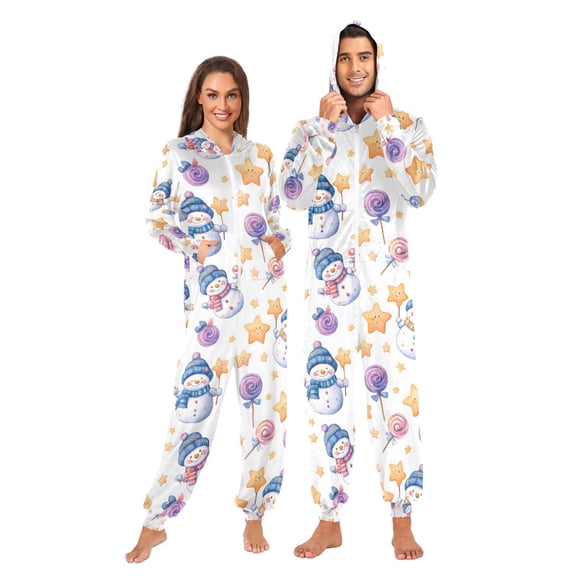 Adult Christmas Onesie Snowman Star Adult Zipper One-Piece Pajamas Unisex Pajamas with Pockets
