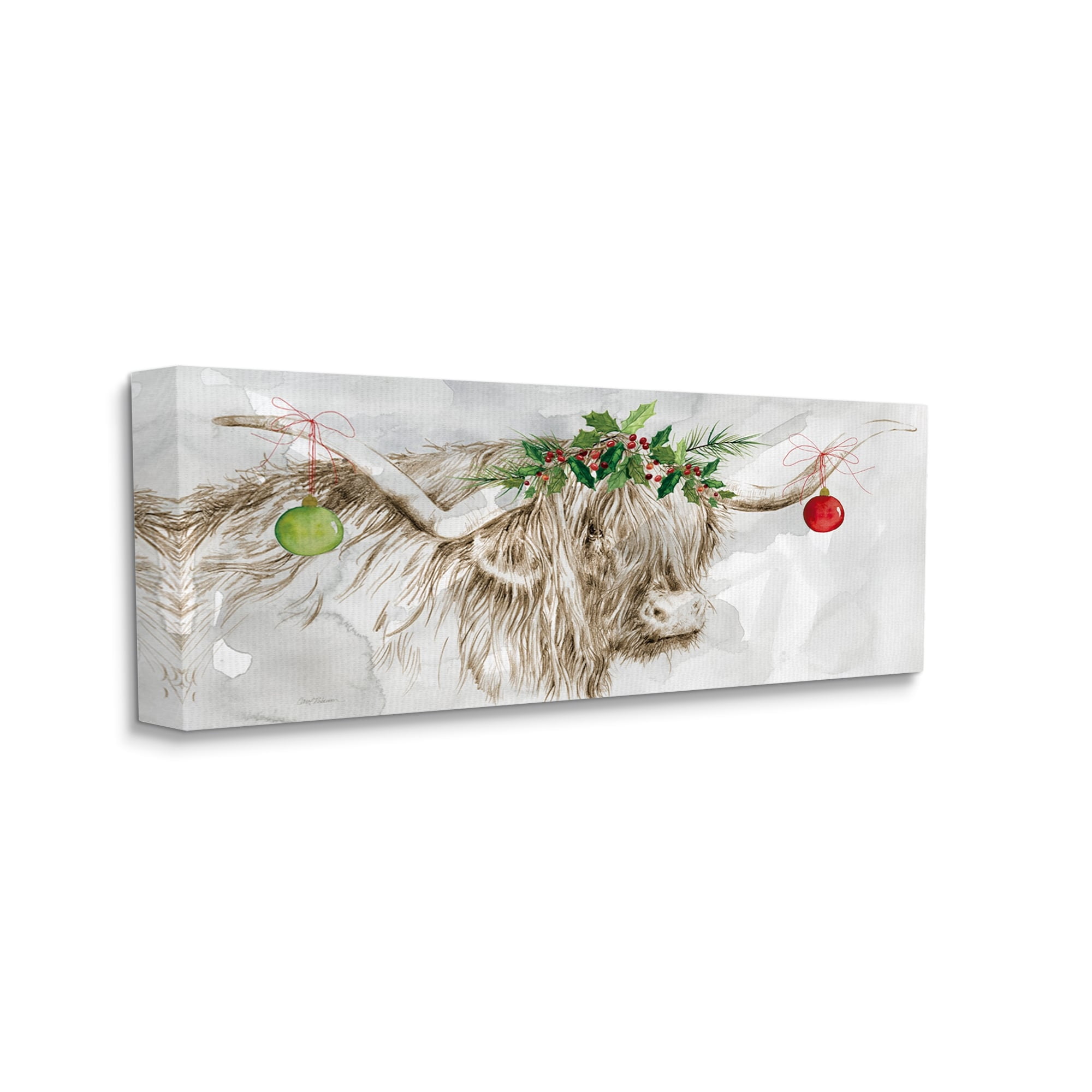 Stupell Industries Cattle with Christmas Ornaments Holiday Painting Gallery Wrapped Canvas Print Wall Art
