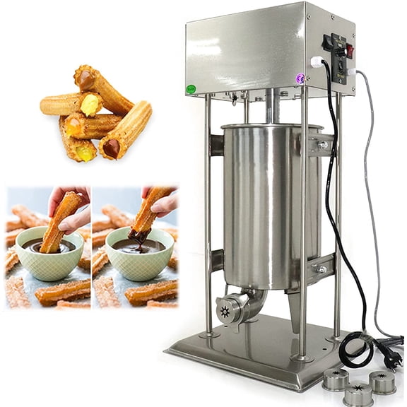 Gdrasuya10 15L Electric Spanish Churro Maker Latin Fruit Donut Machine Stainless Steel Churrera Maker Machine with 4pcs Nozzles for Home Restaurants Cafeterias Bakeries 15L (Electric) with 4 Nozzles