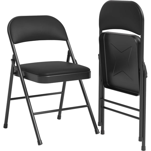 Folding Chairs 2 Pack With Padded Cushion and Back, Foldable Chair With Metal Frame Hold Up to 350 Pounds, Portable Folding Chair Suitable for Dining Room Home Office, Indoor and Outdoor Events-Black