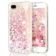 For iPhone 7 Plus 5.5" Pink Floating Hearts Liquid Waterfall Sparkle Glitter Quicksand Case