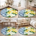 thumbnail image 4 of Small Round Rug 3Ft, Lemon Non-Slip Washable Circle Rugs Carpet, Summer Green Botanical Blue and White Porcelain Indoor Outdoor Rug Floor Mats Throw Runner for Bedroom Living Room Bathroom, 4 of 8