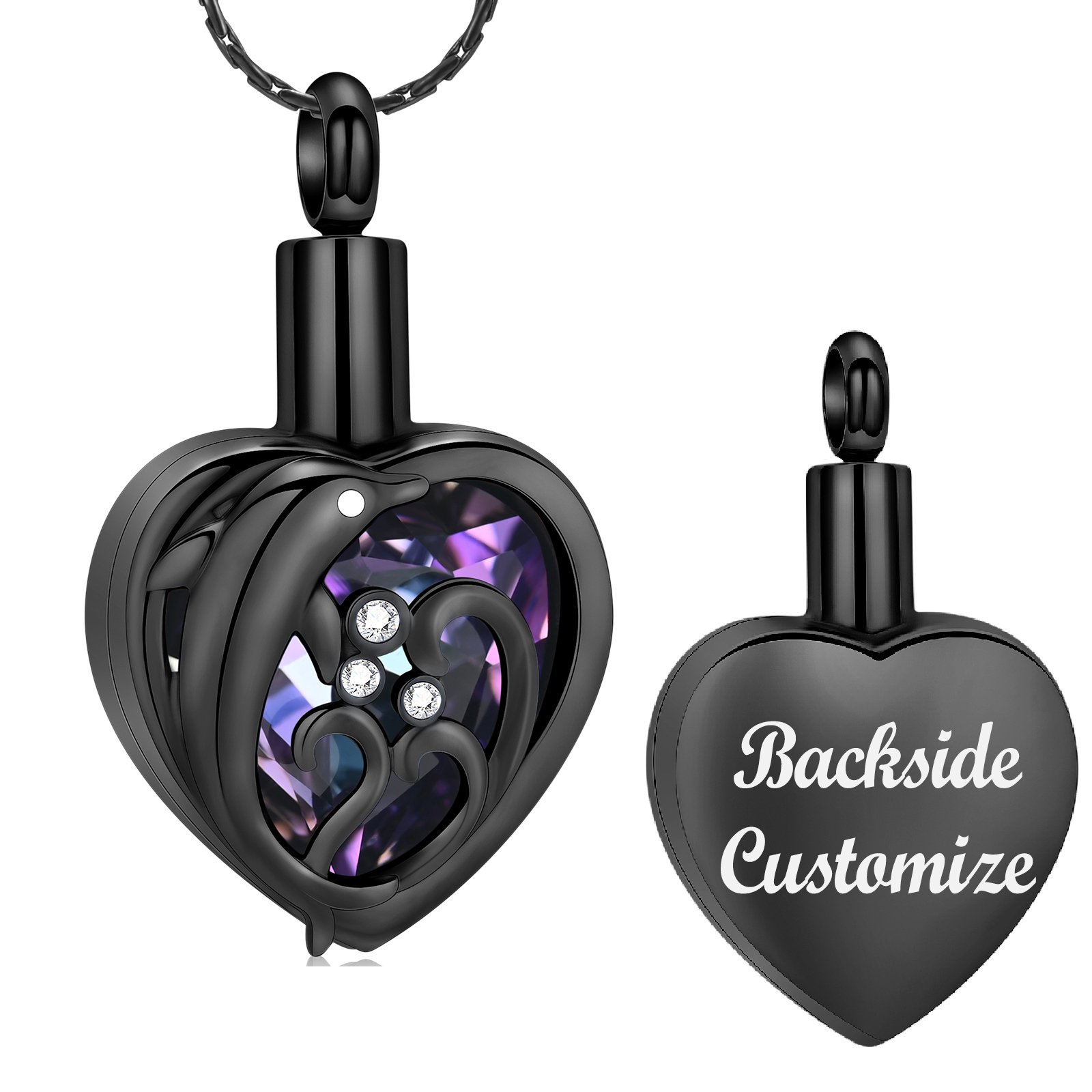 Personalize Heart Urn Locket Cremation Jewelry for Ashes Holder Dolphin Memory Necklace Sea Waves Ash Urn Necklace Memorial Jewelry