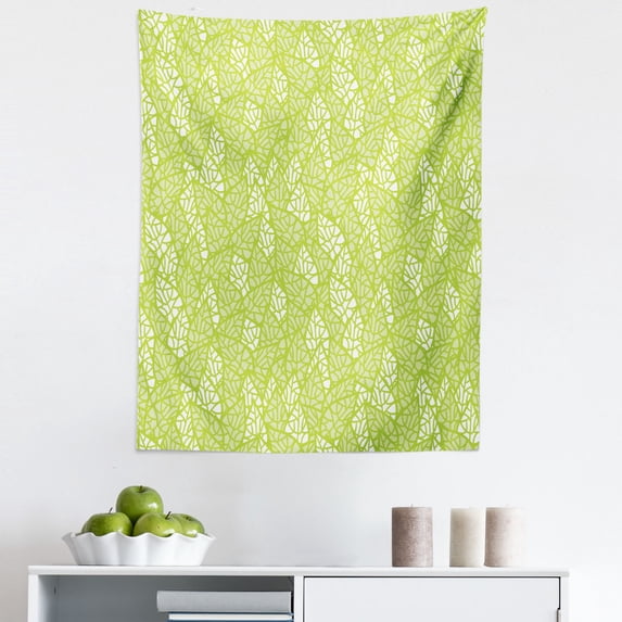 Spring Tapestry, Pattern with Leaves in the Springtime Greenery Bushes Ecology Garden Growth, Fabric Wall Hanging Decor for Bedroom Living Room Dorm, 5 Sizes, Apple Green White, by Ambesonne