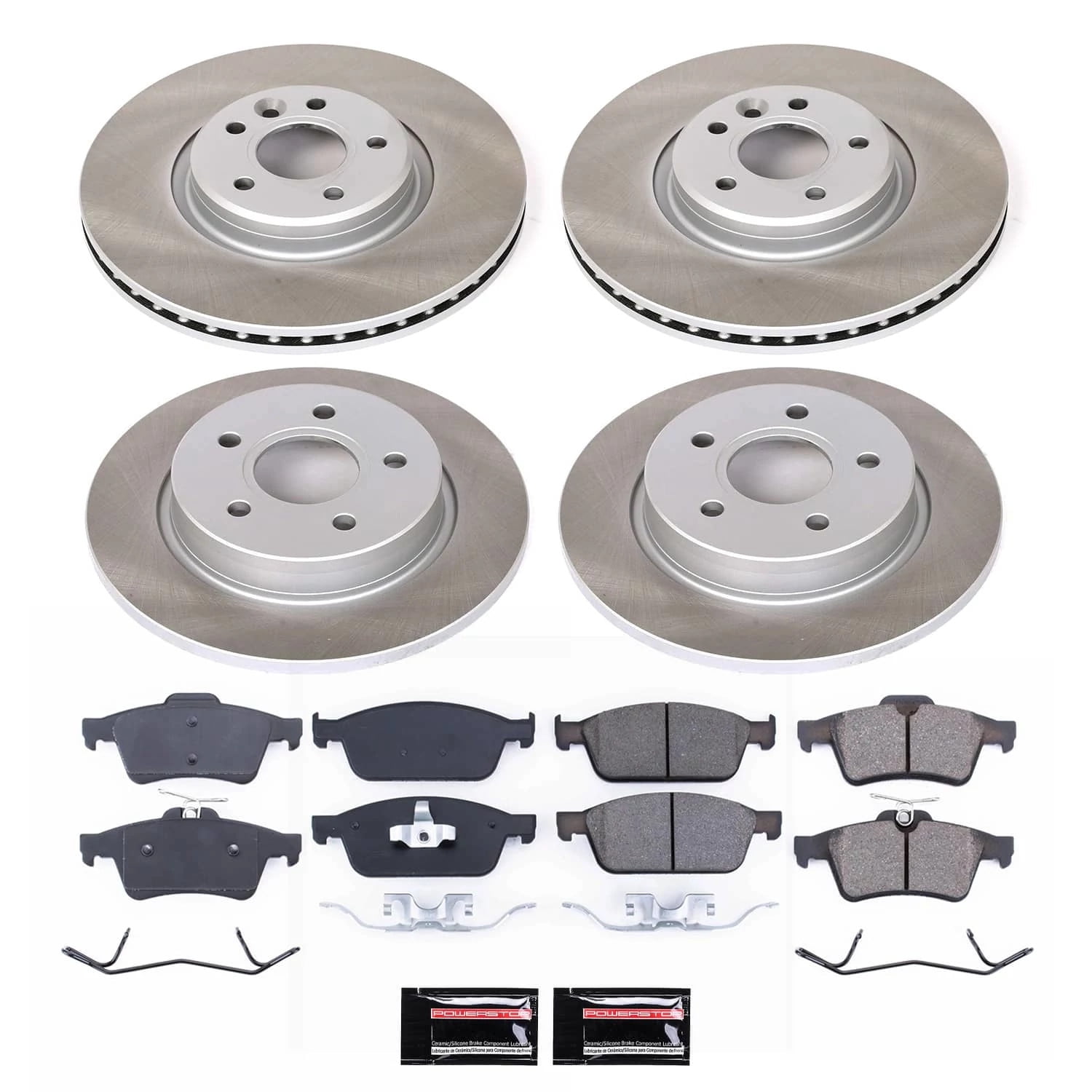 PowerStop Front and Rear Semi-Coated Rotor and Low-Dust Ceramic Brake Pad Kit SC6350