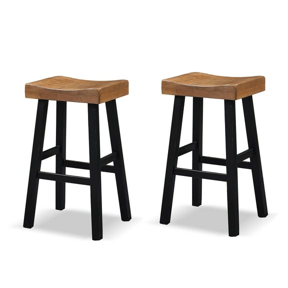 Furniture of America Quyra Solid Wood Indoor Saddle 30.5-inch Bar Stools, Brown and Black (Set of 2)