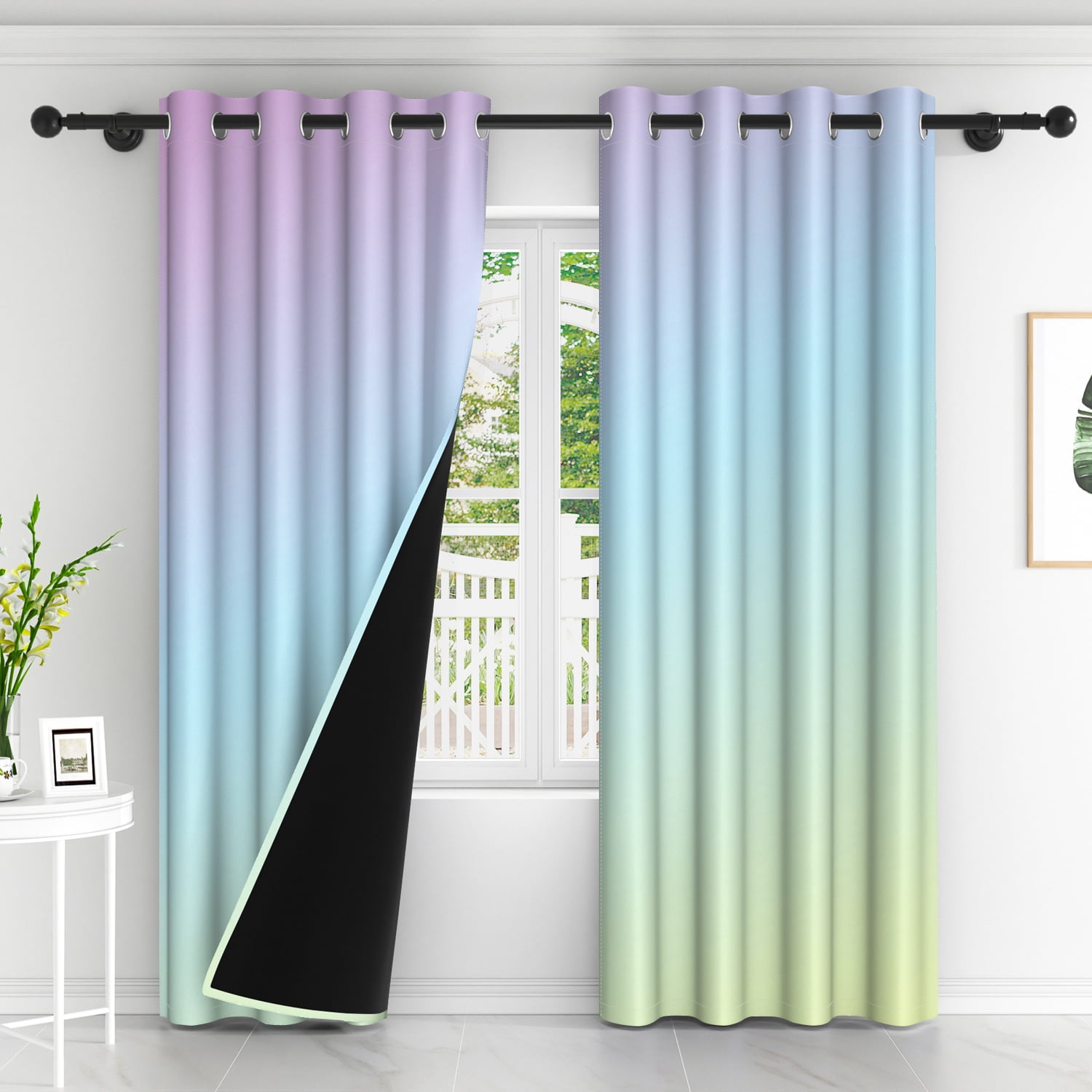 Lfeey Purple Gradient Ombre Blackout Curtains, Room Darkening Grommet Curtains, 42x72 inches, 2 panels