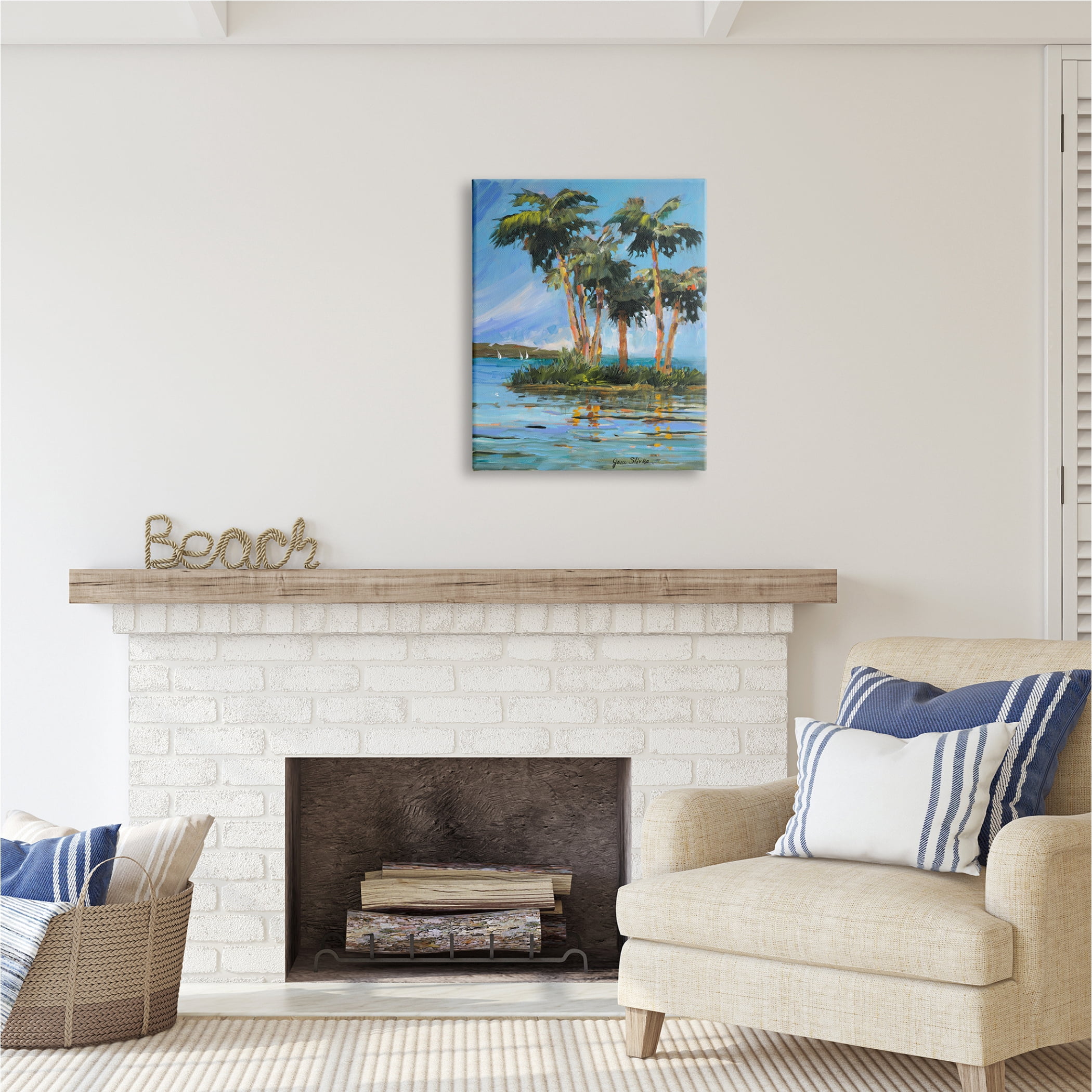 Stupell Industries Palm Island Painting Nature Painting Gallery Wrapped Canvas Print Wall Art, 24 x 30