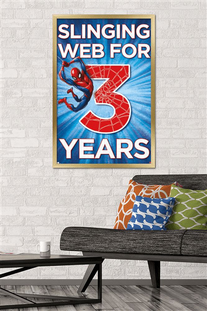 Marvel Spider-Man - Happy 3rd Birthday Wall Poster, 22.375" x 34", Framed