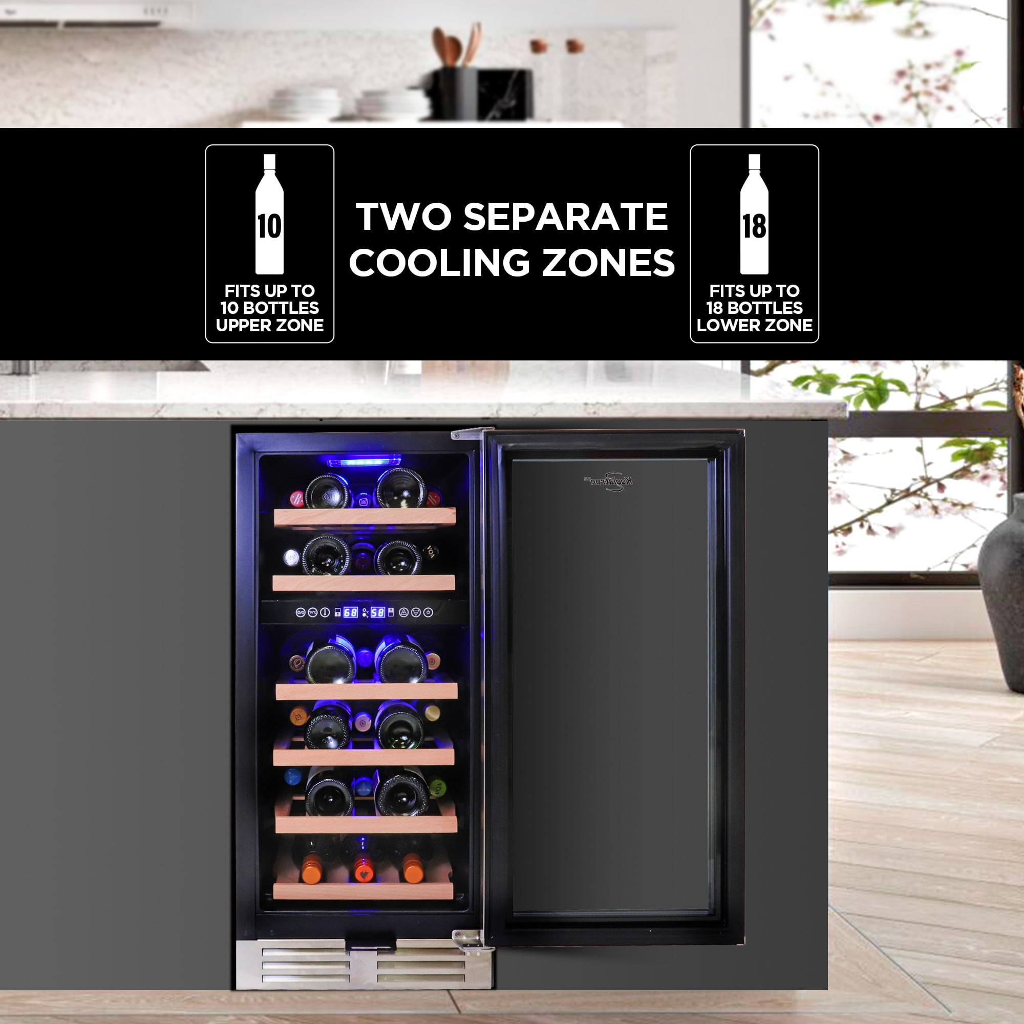 Koolatron 28 Bottle Dual Zone 15" Under Counter Wine Cooler w/ Lock