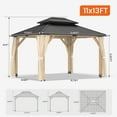 thumbnail image 3 of 11’x13’ Outdoor Wooden Gazebo - Outdoor Patio Gazebo with Galvanized Steel Double Roof, Cedar Wooden Frame Pavilion with Netting and Curtains, Pergolas for Garden, Lawn, Poolside, Backyard Deck, 3 of 7