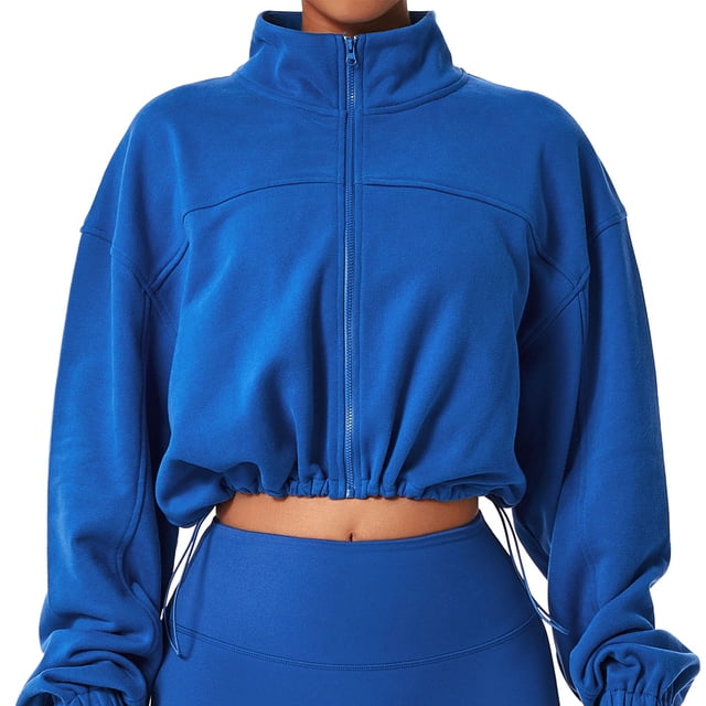 Chaqueta Corta Deportiva Chaqueta De Entrenamiento Informal De Manga Larga Ajuste Relajado Cuello Alto Fibra De Poliéster Para Aeróbicos ANGGREK Ropa