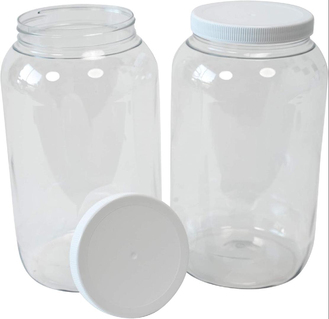 1 Gallon Clear Plastic Jars With Ribbed Liner Screw On Lids, BPA Free