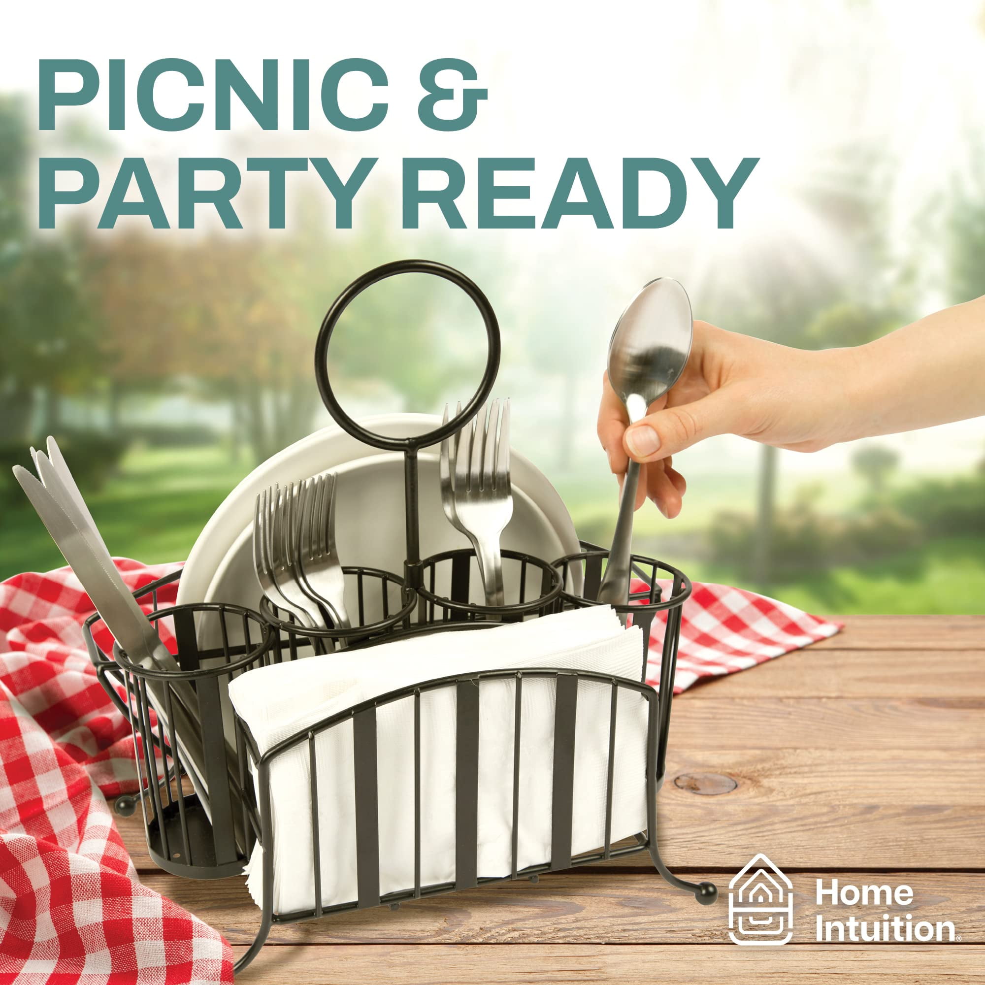 Home Intuition Utensil Caddy Catch All Silverware Holder for Plates, Knives, Forks, Spoons Napkins Table Serving BBQ, Hosting Indoor Outdoor