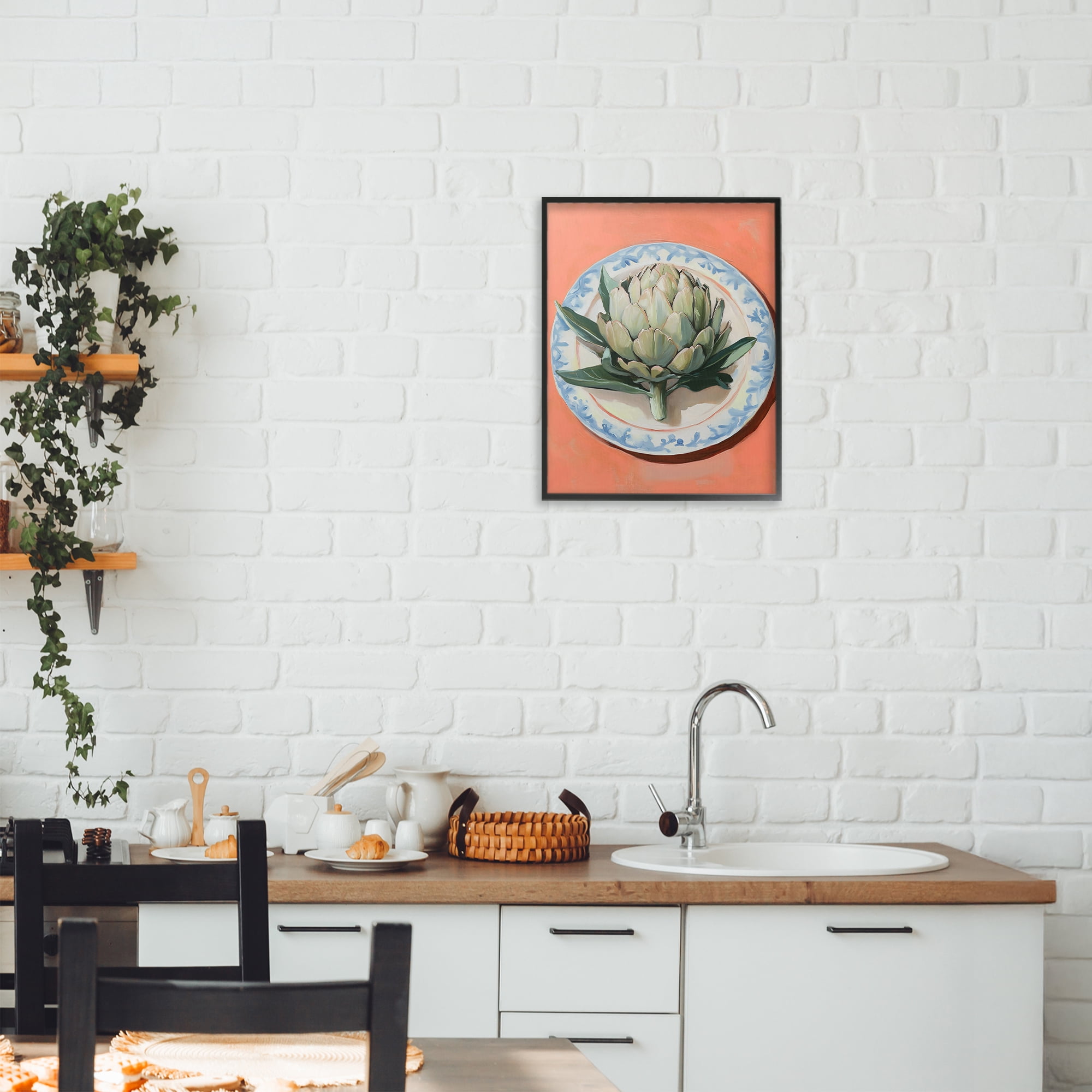 Stupell Industries Retro Artichoke over Orange Black Framed Giclee Art, design by The Prints Vibe