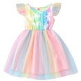 thumbnail image 2 of Kkkded 18M-6T Kids Toddler Summer Dresses for Girls,Little Girls Short Sleeve Mesh a Line Dress Baby Dress Skirt Tutu Dress Casual Rainbow Printing Birthday Dress, 2 of 8