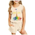 thumbnail image 4 of Baby Girls Outfits Summer Sleeveless Fashion Printed Vest T Shirt Tops Shorts Set Kids Clothes Beige 11 Years-12 Years, 4 of 4