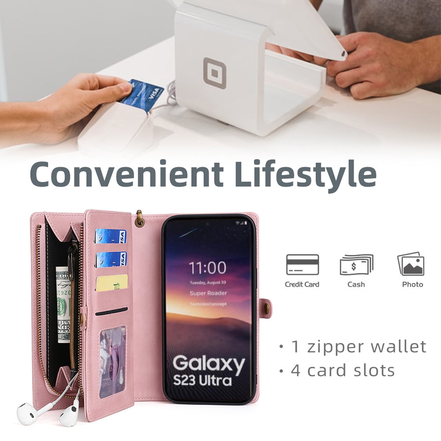Detachable Wallet Case for iPhone 7 / iPhone 8 / iPhone SE 2022 & 2020, 2-in-1 Zipper Wallet with Credit Card Holder, PU Leather Wrist Strap Flip Stand Shockproof Magnetic Purse Phone Cover, Pink