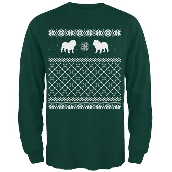 Bulldog Ugly Christmas Sweater Forest Adult Long Sleeve T-Shirt