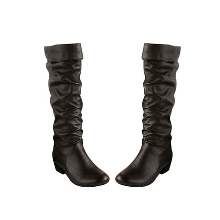 

Difumos Fashion Knee High Comfortable Boots Slouch Chunky Heel Mid Calf Boots for Women Dark Brown 40