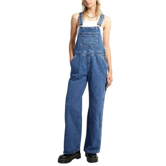 Casual Women's Vintage Denim Overalls with Stretch Fabric and Adjustable Straps