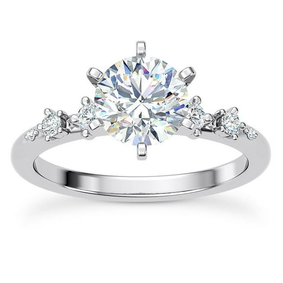Empire Jewelry 1.8 Ct Round Cut Moissanite Ring - Engagement Solitaire with Accent Stones & Pave Setting - 14K White Gold Plated Wedding Jewelry - Luxurious Design for Special Occasions