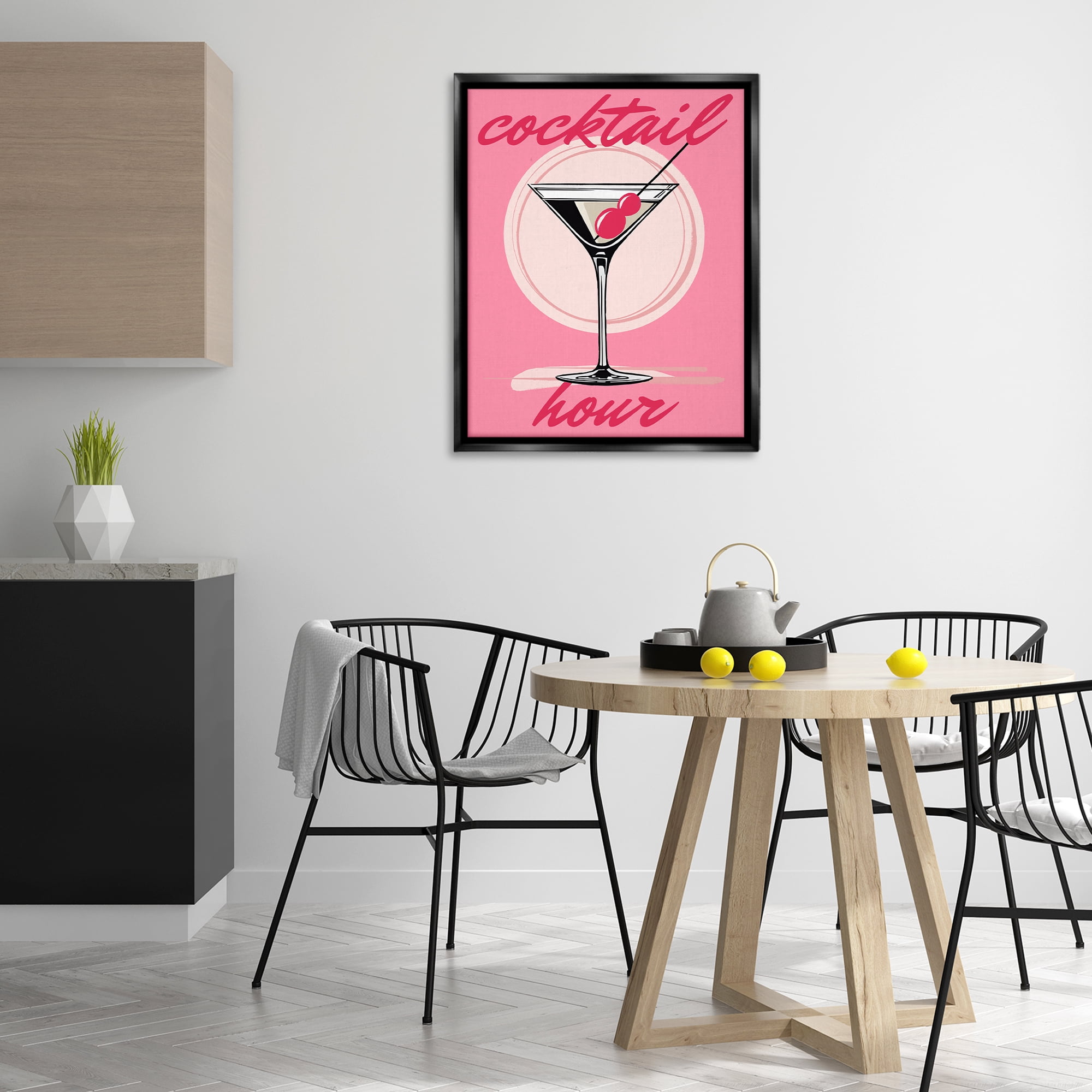Stupell Industries Cocktail Hour on Pink Food & Beverage Painting Black Floater Framed Canvas Art Print Wall Art, 25 x 31
