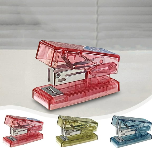 Portable Mini Stapler | Transparent Handheld Lightweight Plastic & Metal | Ergonomic Grip | No.12 Staples Included | Compact Size 2.36"x2.36"x1.69" | For Office Home Document Organization