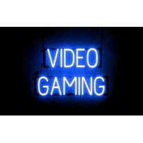 SpellBrite VIDEO GAMING LED Sign for Business. 23.5" x 15.0" Blue VIDEO GAMING Sign Has Neon Sign Look With Energy Efficient LED Light Source. Visible from 500  Feet, 8 Animation Settings.