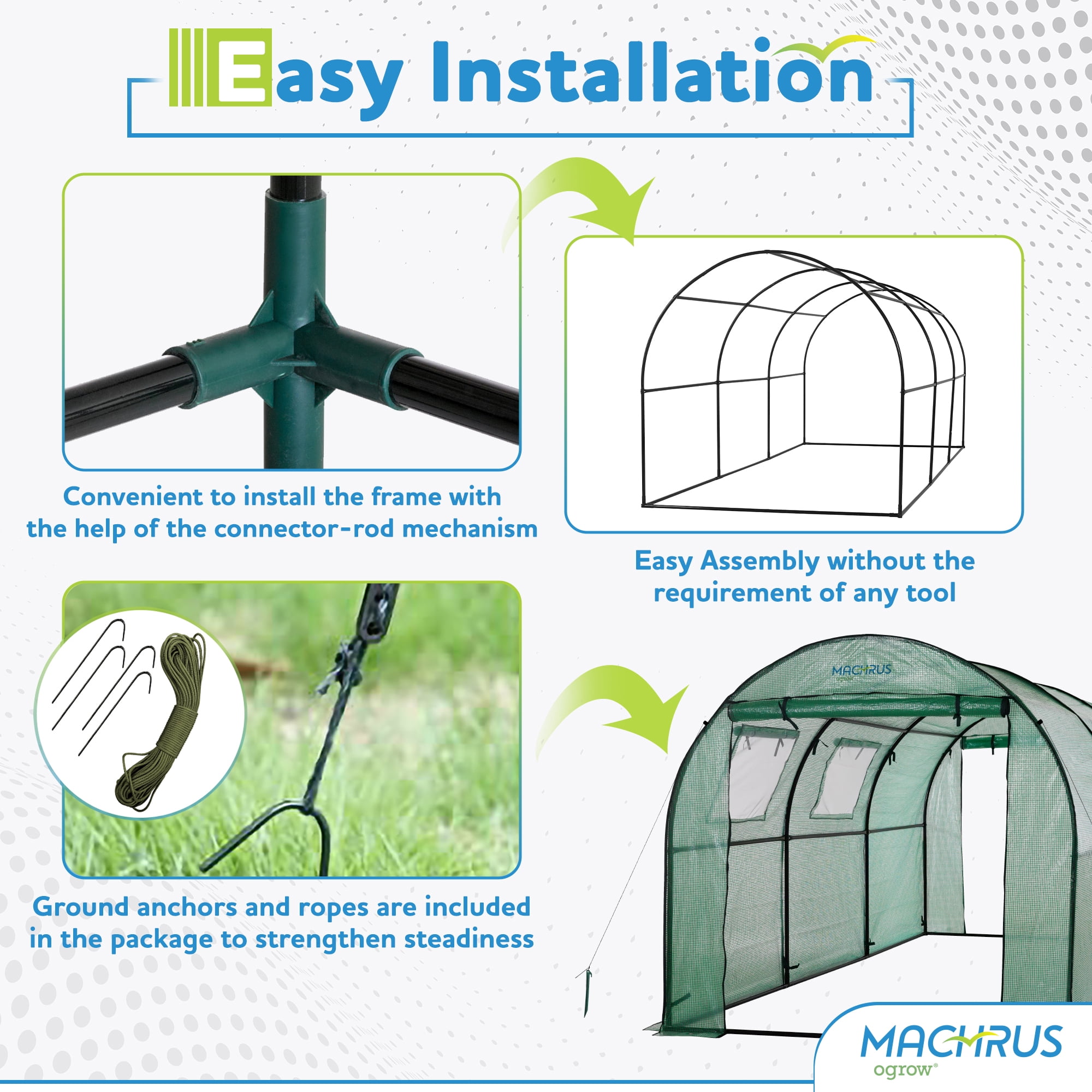 Two Door Walk-In Tunnel Greenhouse With Ventilation Windows And Steel Frame - 15' X 6' X 6'