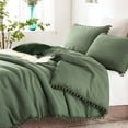 Sage Green Pom Pom Fringe Comforter Boho Ball Pom Comforter