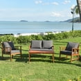 thumbnail image 4 of Gymax 4pcs Wooden Patio Furniture Set Table & Sectional Sofa Garden, 4 of 10