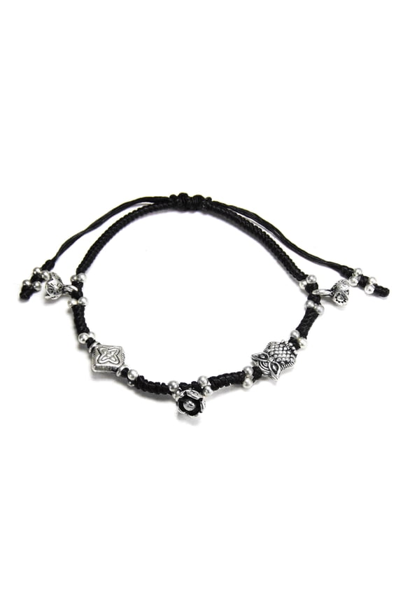 Mystic Owl and Flower Waxed Cotton Rope Handmade Bracelet for Female Teens