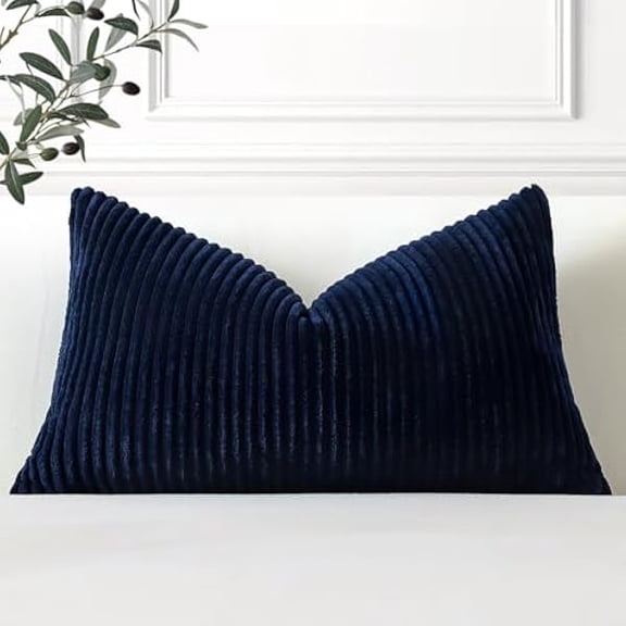 Eryueer Cozy Striped Corduroy Cushion Cover 40x60cm Super Soft Decorative Square Throw Pillow Covers Case for Sofa Couch Bedroom Car Decor 16 x 24 Inches, Navy Blue