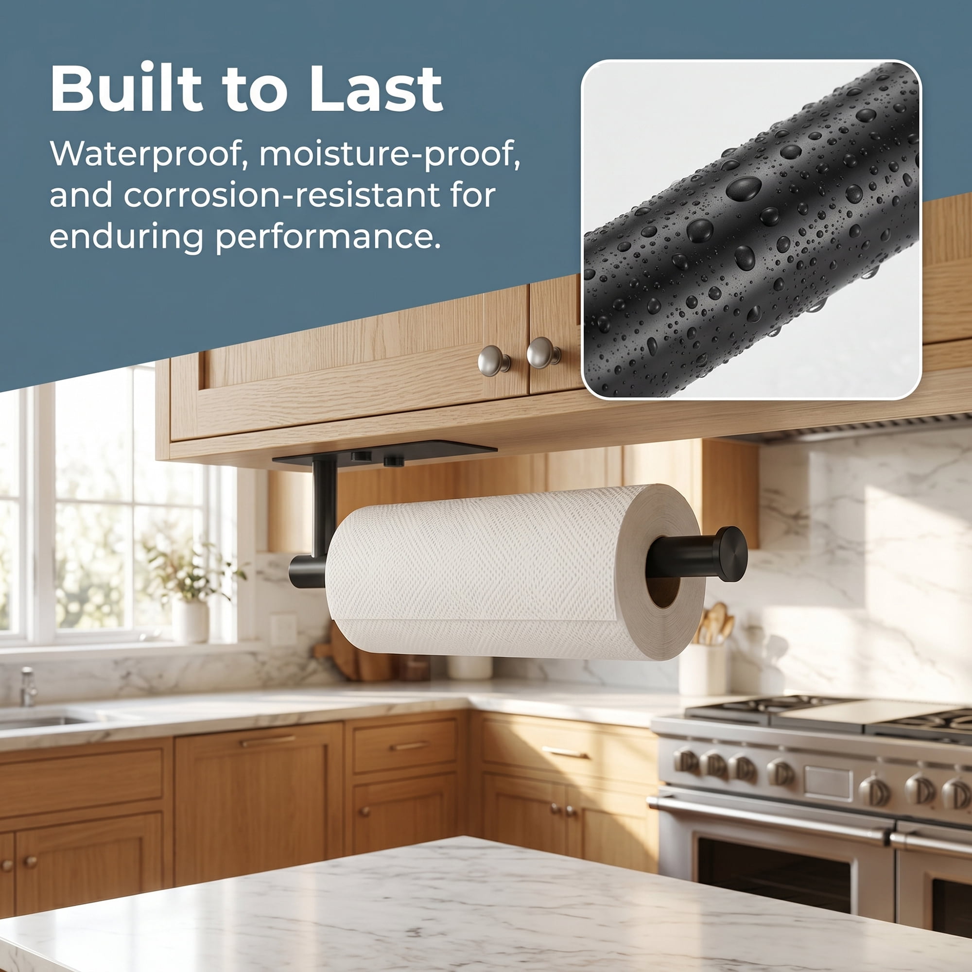 Unique Bargains Kitchen Metal No Drilling Wall Mount Towel Holder Black 13.2x2.4inch