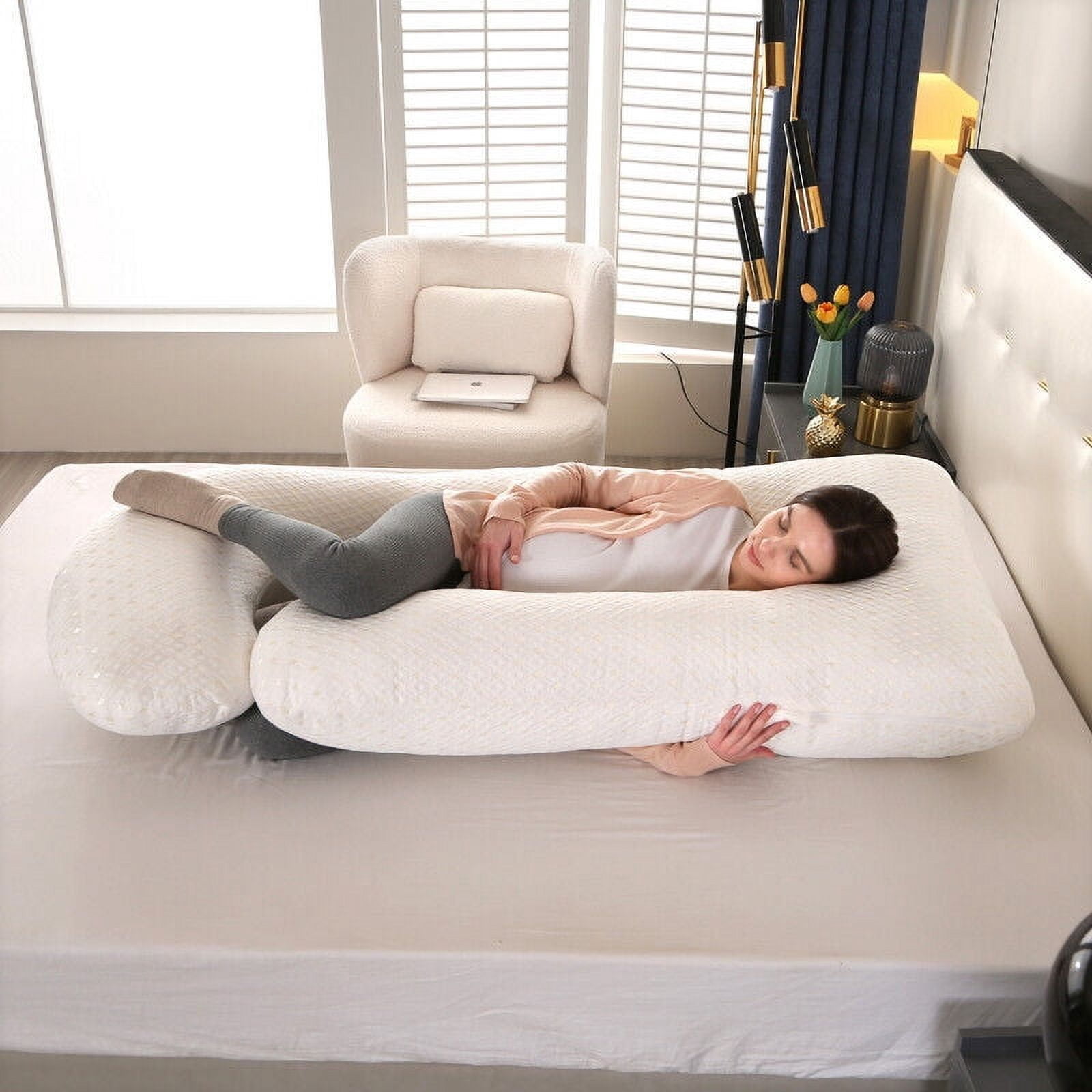 Eurhowing Large Body Pillow, Breathable Full Body Pillow for Side Sleeper, Soft Long Bed Pillow with Removable Cover for Adults, 27×57", Light Gold