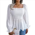 thumbnail image 2 of Blusa Tipo Babydoll de Larga con Cuello Cuadrado, Fruncido, Dobladillo con Volantes y Peplum Fruncido para Mujer. L, 2 of 10