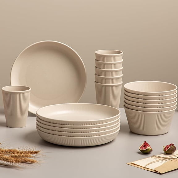 YUYAN-Wheat Straw Dinnerware Sets 18pcs Unbreakable Dinnerware Set for 6 Kitchen Cups Plates and Bowls Sets Lightweight Plate Sets Reusable Dishwasher and Microwave Safe Dishes