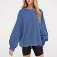 thumbnail image 2 of Fiaer Pullovers Sweatshirts for Women Loose Fit Fashion No Hooded Hoodies Long Sleeve Crew Neck Solid Color Asymmetric Hem Plus Size Tops Navy XL, 2 of 5