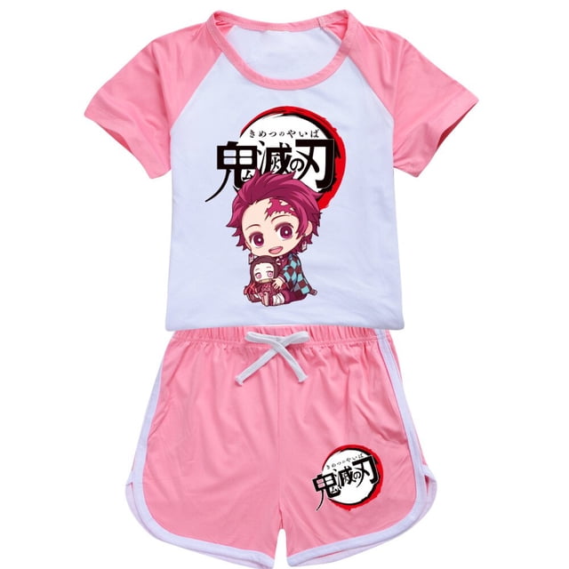 2023 Demon Slayer, camiseta de dibujos animados y pantalones cortos, conjunto de pijama, ropa deportiva informal para niños, ropa de Boutique, Tops para niñas, ropa de dormir para niños 2023 zhangmenya LED