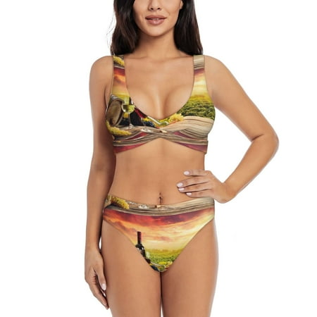 Balery Red Wine Glasses Women s Bikini Set - Sexy Two Piece Swimsuit with Adjustable Straps and High Waisted Bottoms-X-Large