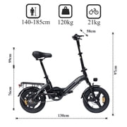 Bodywel T16PRO Black Electric Bike, 500W Peak Folding Electric Bicycle, 14 Mini Ebike for City Commuter, E Bike with 36V 10Ah Battery, UL2849