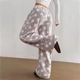 thumbnail image 5 of Women's Fuzzy Plush Pajama Pants Drawstring Elastic Waist Wide Leg Teddy Bottoms Pants, 5 of 9