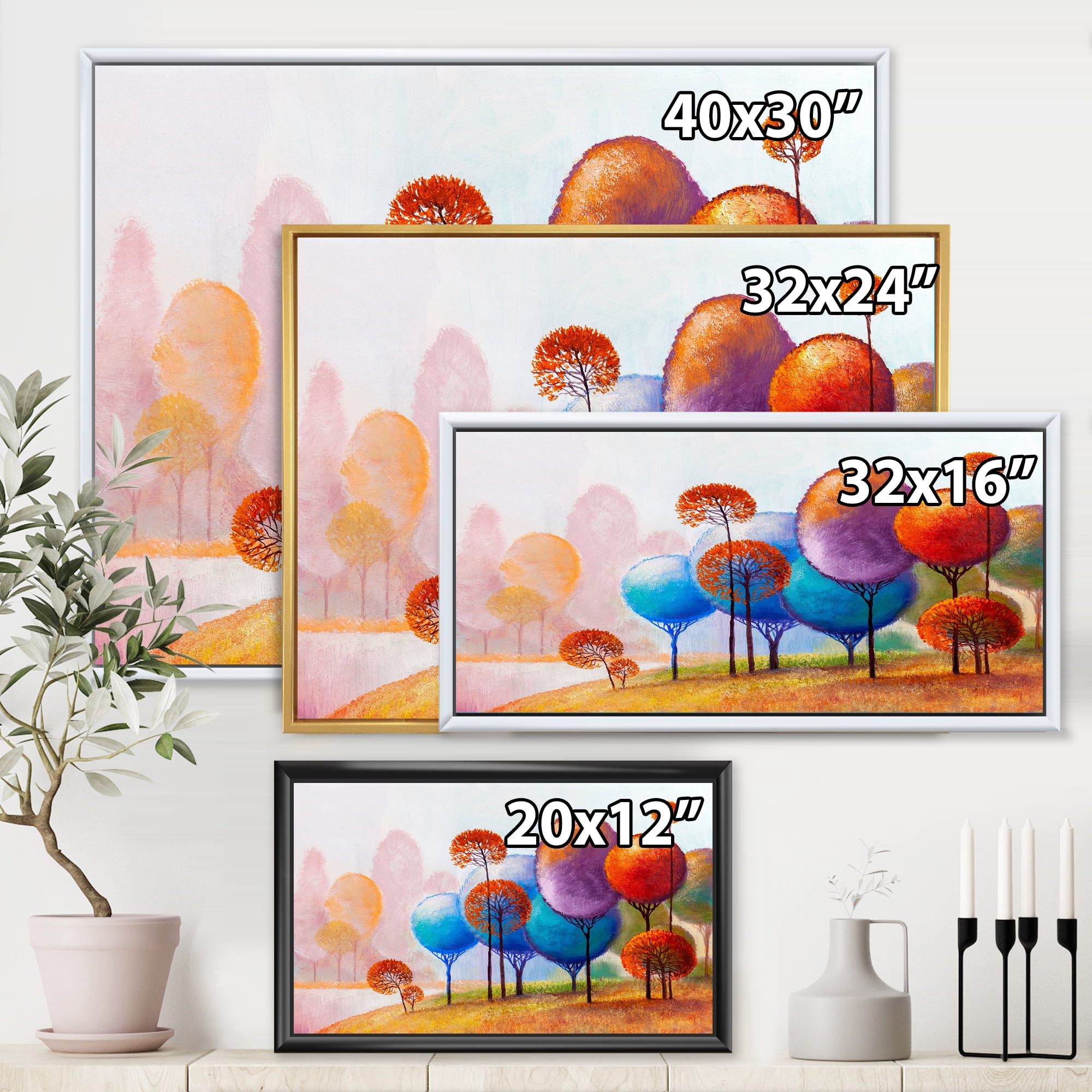 Designart 'Colourful Trees Abtract Impression III' Traditional Framed Canvas Wall Art Print