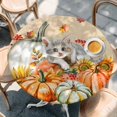 thumbnail image 2 of Burnt Orange Pumpkins Fall Round Tablecloth, Fitted Table Cover with Elastic for 36"-44" Round Tables, Thanksgiving Cat Sunflowers Vintage Table Cloth Outdoor Dinning Party Waterproof Tablecloths, 2 of 7