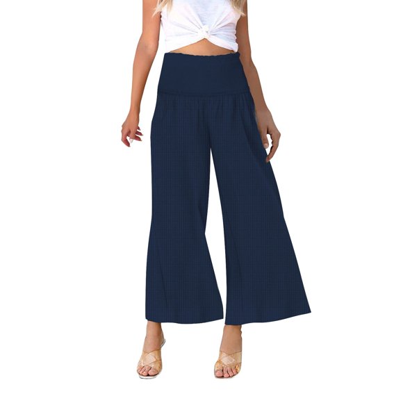 snowsong Women's Pants Wide Leg Pants Women's Casual Wide Leg Wide Leg Casual Pants Pocket Gathered High Waist Trousers Sweatpants Women Navy L