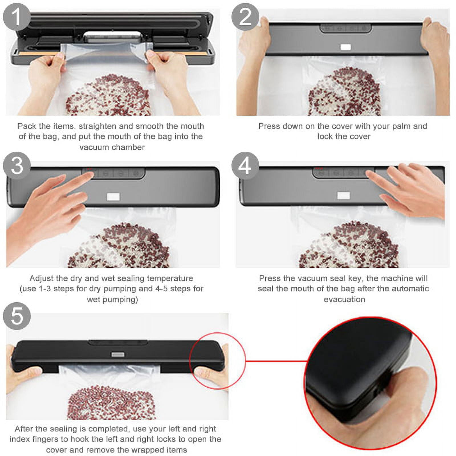 LNKOO Vacuum Sealer Machine, Automatic Food Sealer Sealing System for Food Saver, Starter Kit for Sous Vide Dry&Moist Food Modes