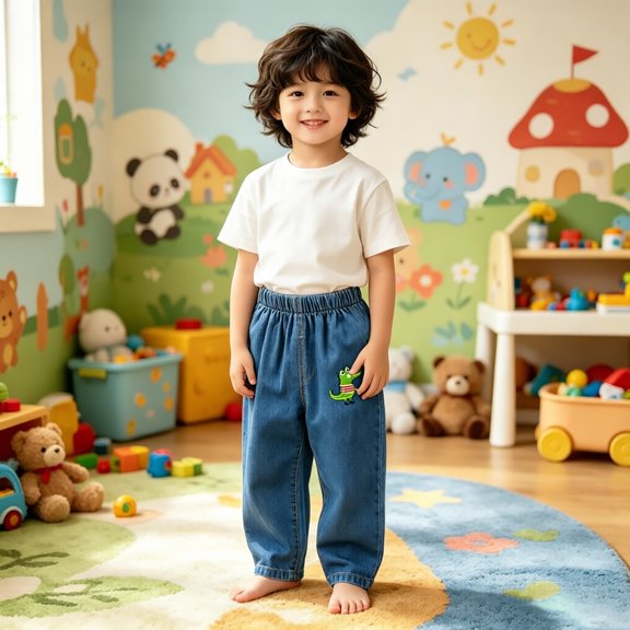 Angala Toddler Girls Denim Pants Cartoon Animal Graphic Carrot Leg With Lightweight Breathable Fall Casual Girls Baggy Pants Size 3-4 Years Dark Blue
