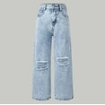 thumbnail image 5 of Kids Girls Jeans Elastic High Waist Ripped Wide Leg Jeans Teen Clothing Preppy Clothes for Girls 9-10 Years Girls Fashion, 5 of 8